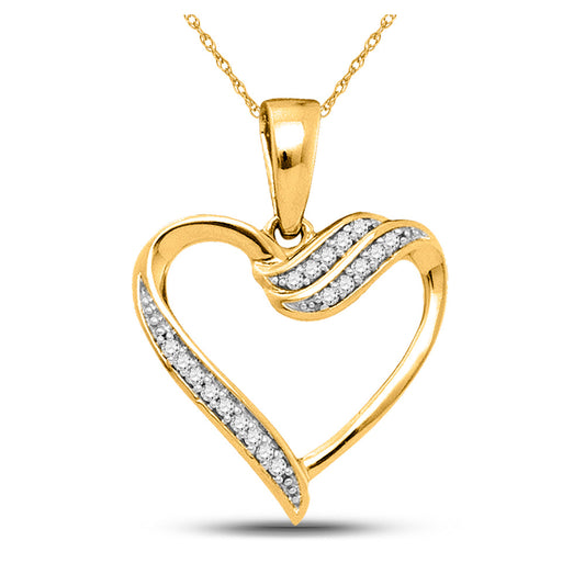 10kt Yellow Gold Womens Round Diamond Heart Pendant 1/20 Cttw