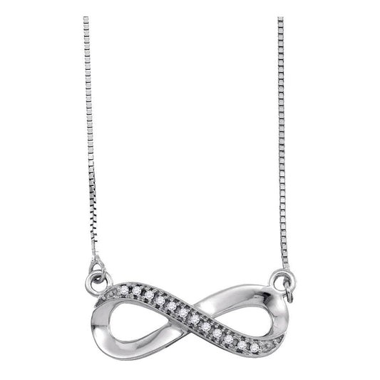 10kt White Gold Womens Round Diamond Infinity Pendant Necklace 1/20 Cttw