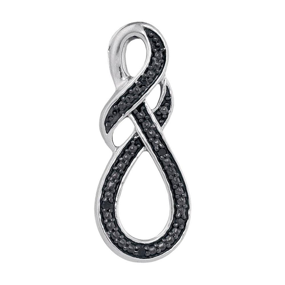 Sterling Silver Womens Round Black Color Enhanced Diamond Infinity Pendant .03 Cttw