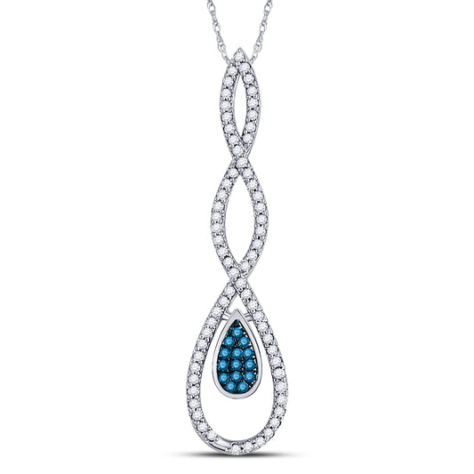 10kt White Gold Womens Round Blue Color Enhanced Diamond Teardrop Pendant 1/5 Cttw