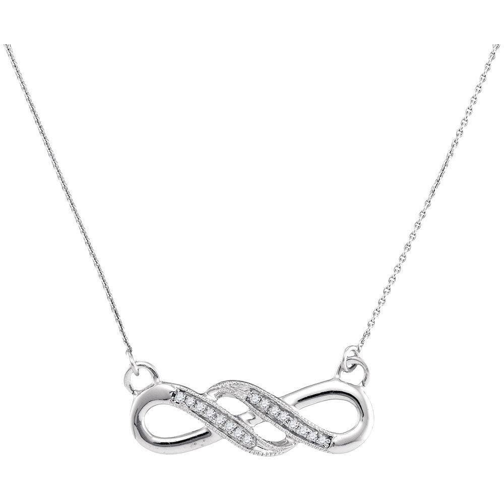 10kt White Gold Womens Round Diamond Infinity Pendant Necklace 1/20 Cttw