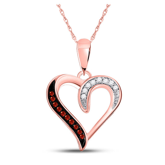 10kt Rose Gold Womens Round Red Color Enhanced Diamond Heart Pendant 1/20 Cttw