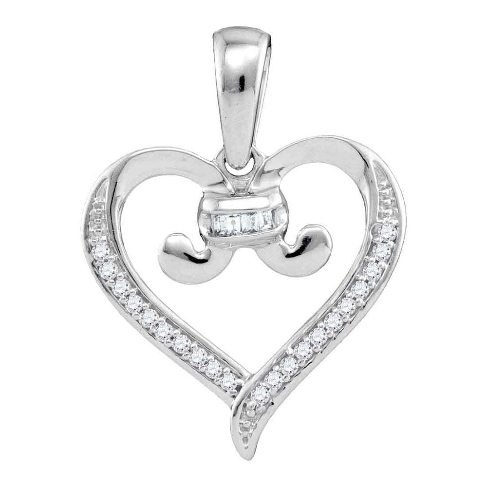 10kt White Gold Womens Diamond Bound Tied Heart Pendant 1/12 Cttw