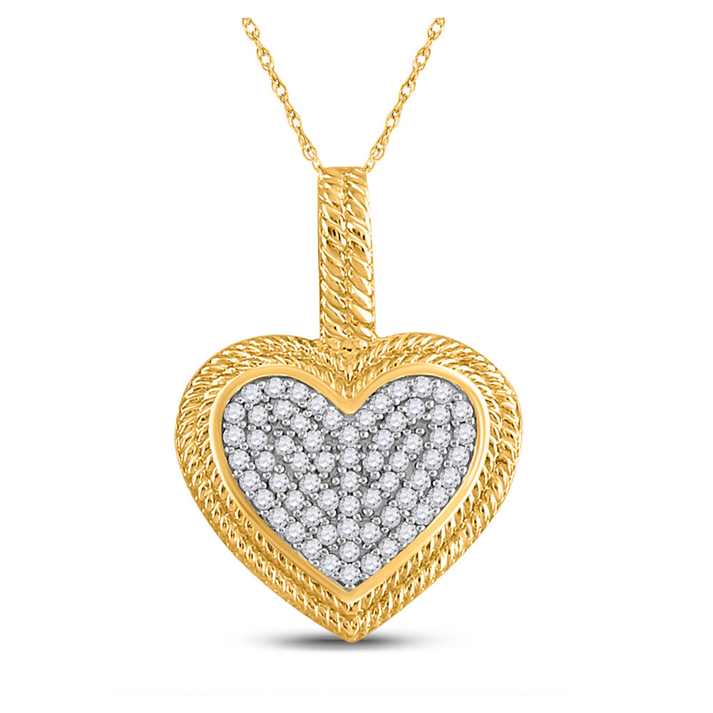 10kt Yellow Gold Womens Round Diamond Heart Milgrain Pendant 1/6 Cttw