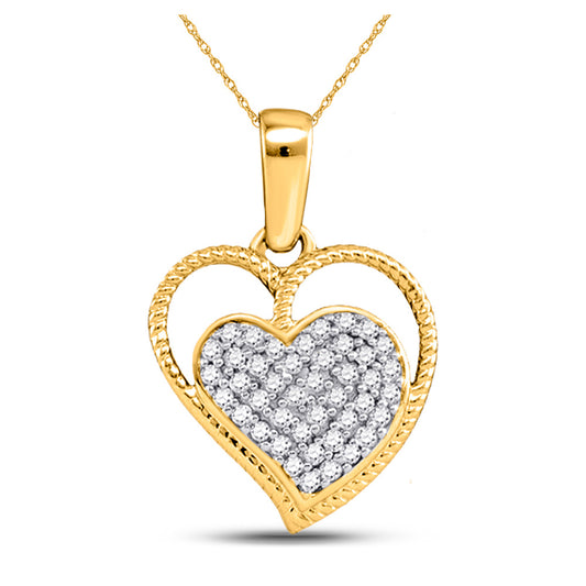 10kt Yellow Gold Womens Round Diamond Heart Milgrain Pendant 1/10 Cttw