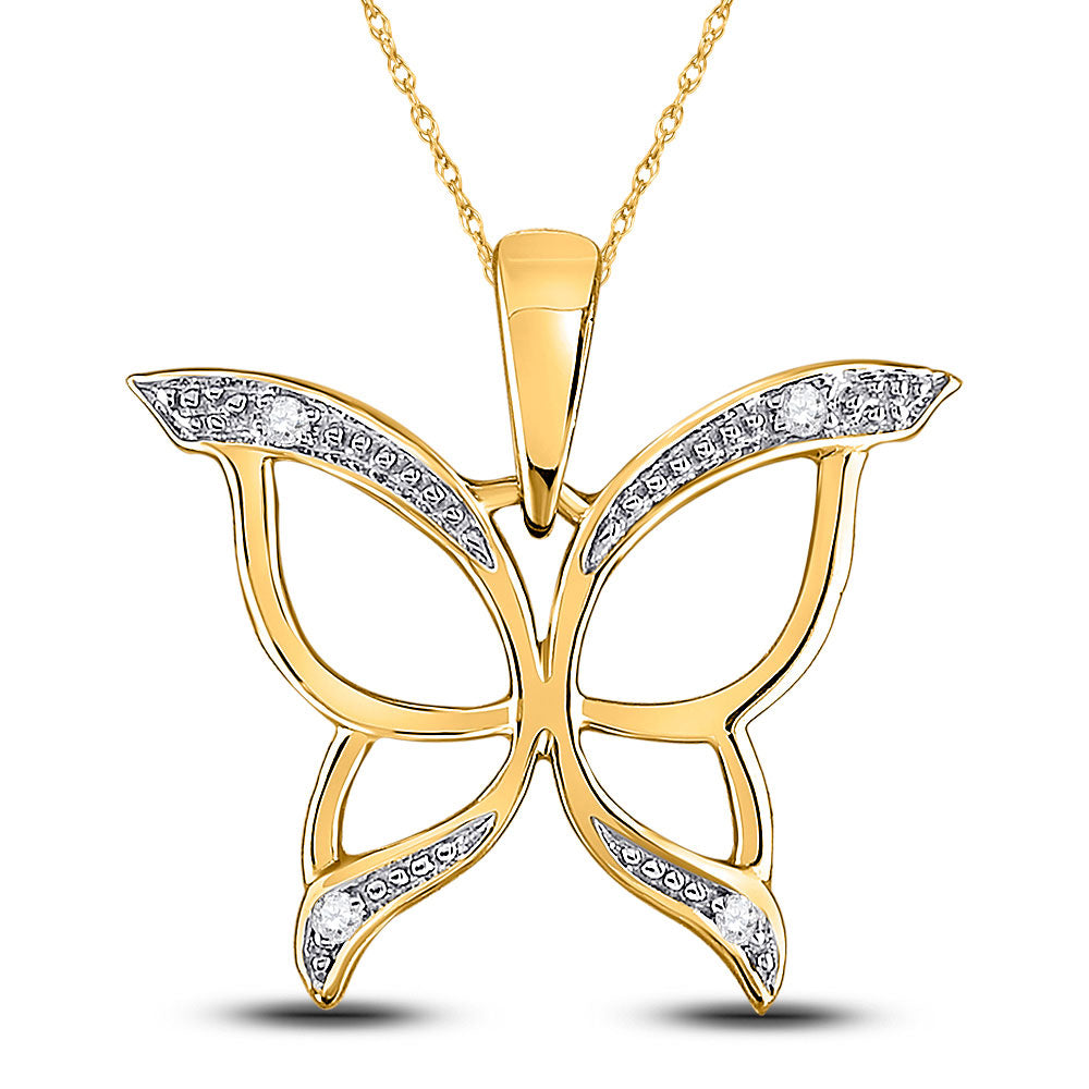 10kt Yellow Gold Womens Round Diamond Butterfly Bug Pendant .03 Cttw