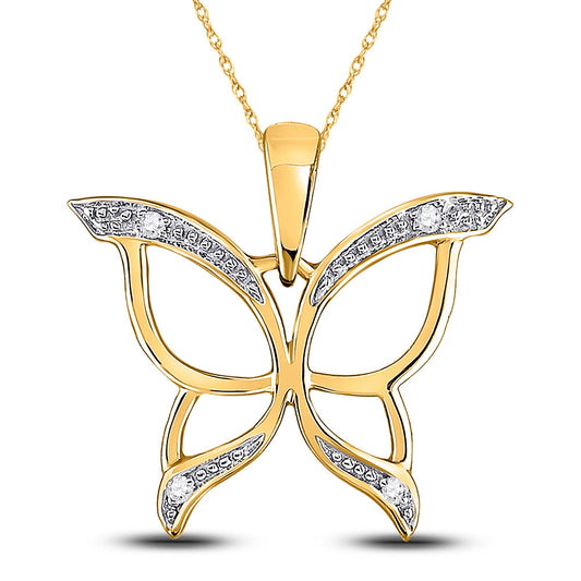 10kt Yellow Gold Womens Round Diamond Butterfly Bug Pendant .03 Cttw