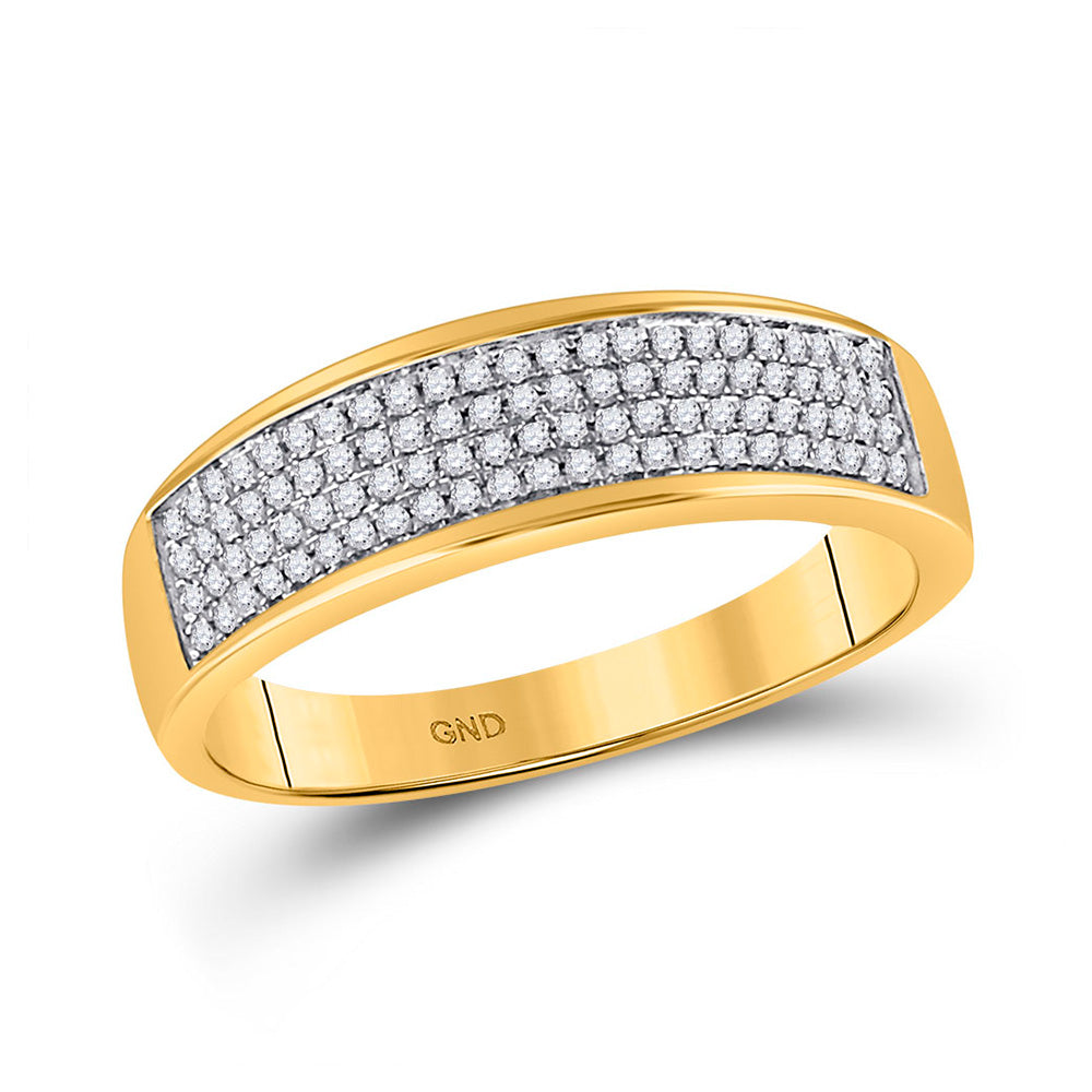 10kt Yellow Gold Mens Round Diamond Pave Band Ring 1/4 Cttw