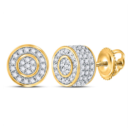 10kt Yellow Gold Round Diamond 3D Cluster Stud Earrings 3/4 Cttw