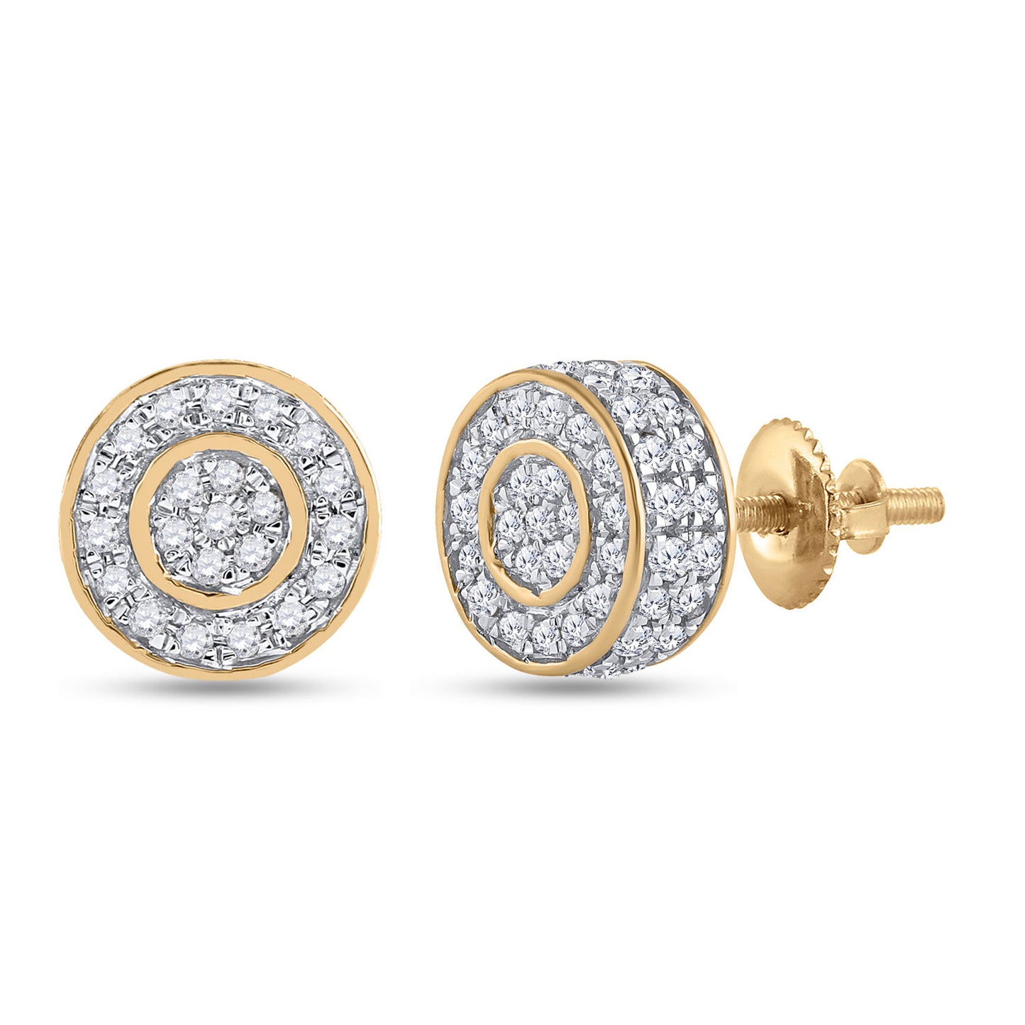 10kt Yellow Gold Womens Round Diamond Cluster Earrings 1/2 Cttw