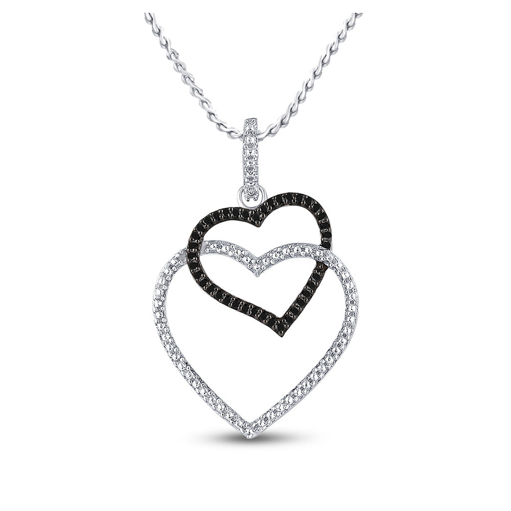 Sterling Silver Womens Round Black Color Enhanced Diamond Heart Pendant 1/8 Cttw