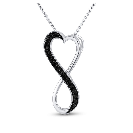 Sterling Silver Womens Round Black Color Enhanced Diamond Infinity Heart Pendant 1/10 Cttw