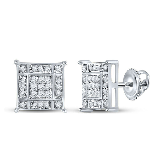 Sterling Silver Round Diamond Square Earrings 1/4 Cttw