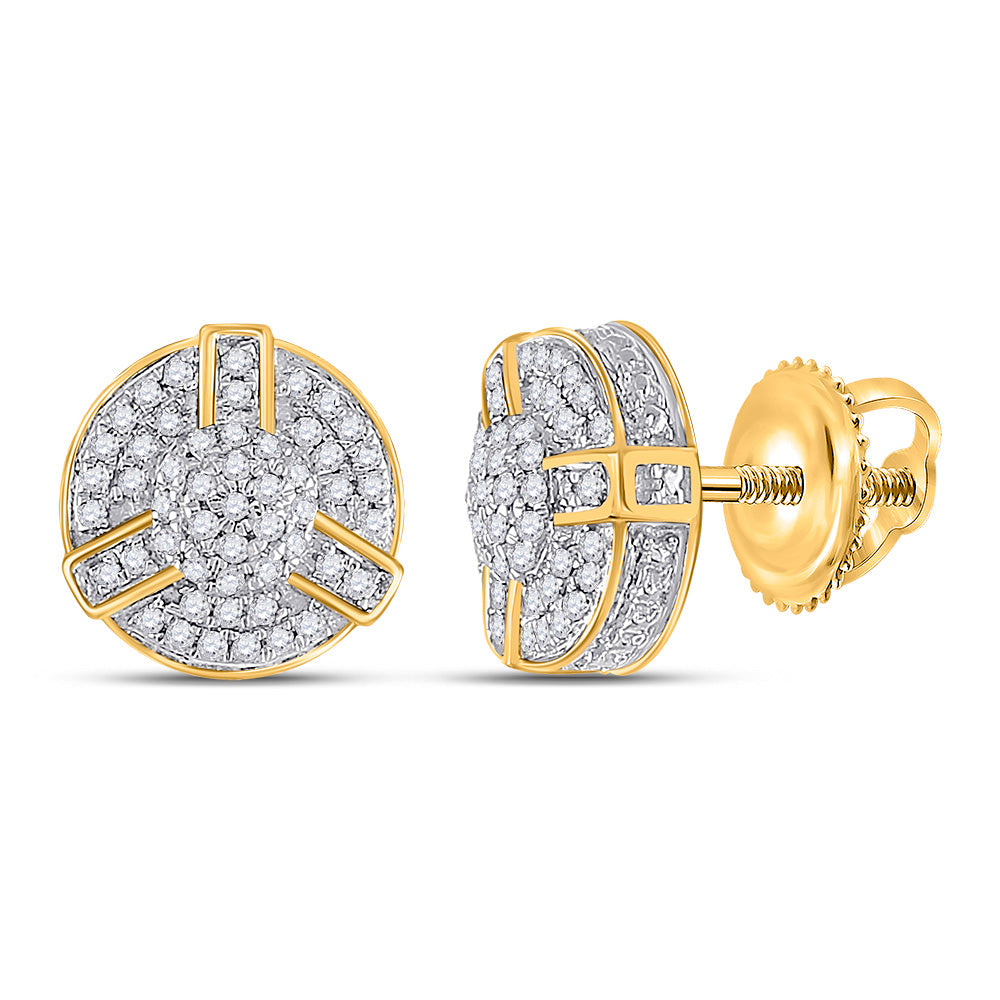 10kt Yellow Gold Round Diamond Cluster Earrings 1/4 Cttw