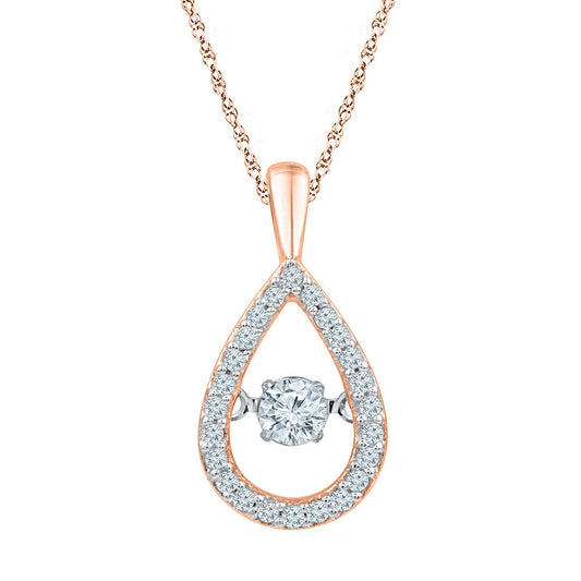 10kt Rose Gold Womens Round Diamond Moving Twinkle Teardrop Pendant 1/4 Cttw