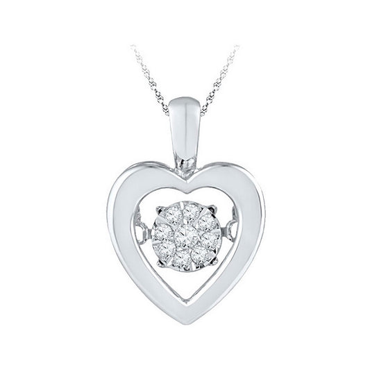 Sterling Silver Womens Round Diamond Moving Twinkle Heart Pendant 1/10 Cttw