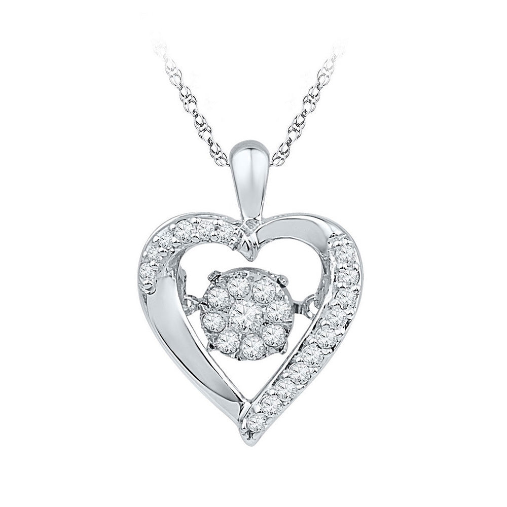 10kt White Gold Womens Moving Twinkle Round Diamond Heart Pendant 1/6 Cttw