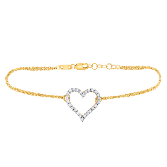 10kt Yellow Gold Womens Round Diamond Heart Bracelet 1/8 Cttw