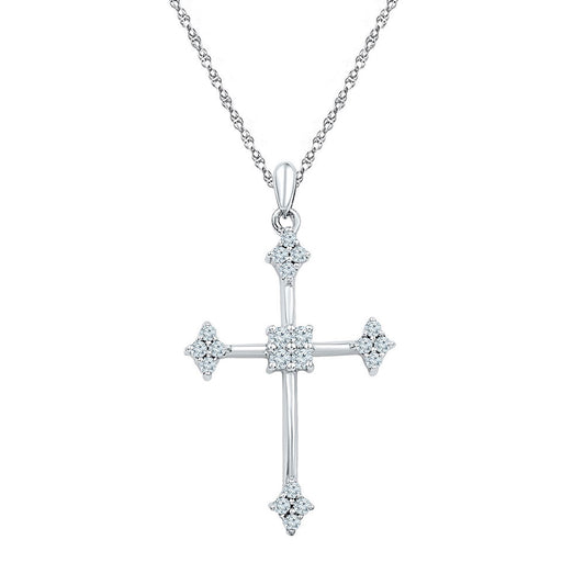 10kt White Gold Womens Round Diamond Cross Pendant 1/4 Cttw