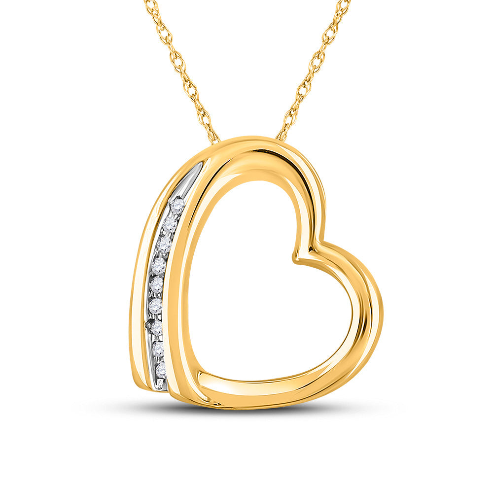 10kt Yellow Gold Womens Round Diamond Heart Pendant .03 Cttw