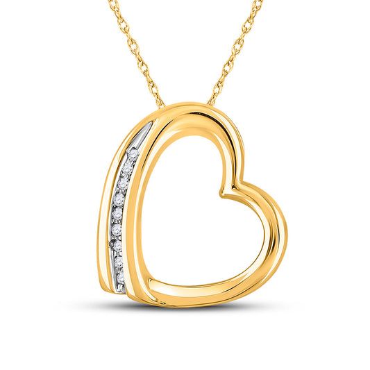 10kt Yellow Gold Womens Round Diamond Heart Pendant .03 Cttw