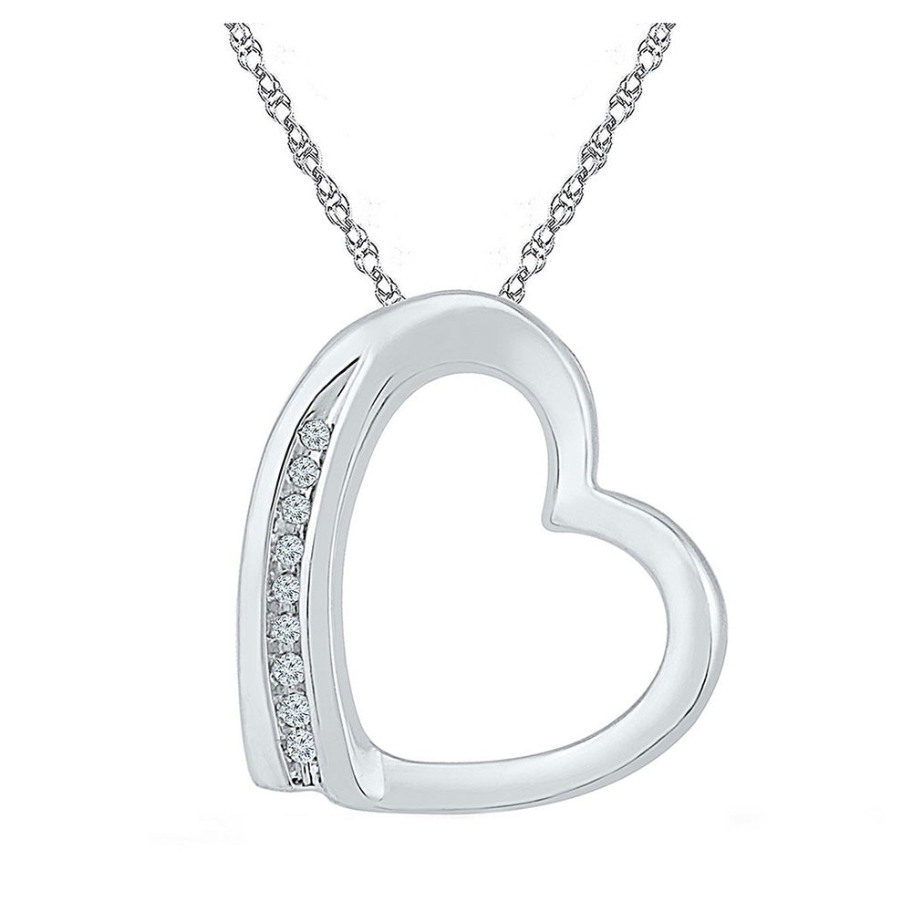 Sterling Silver Womens Round Diamond Heart Pendant .03 Cttw