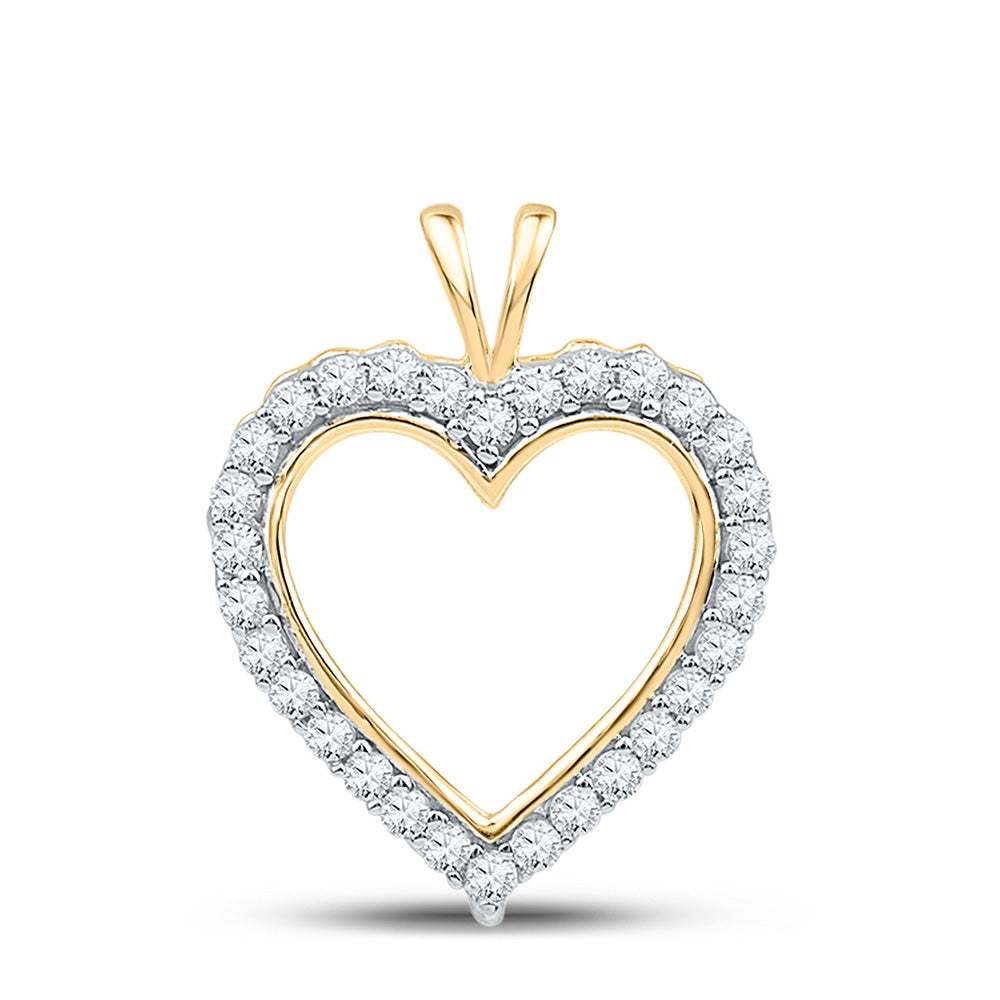 10kt Yellow Gold Womens Round Diamond Heart Pendant 1/4 Cttw