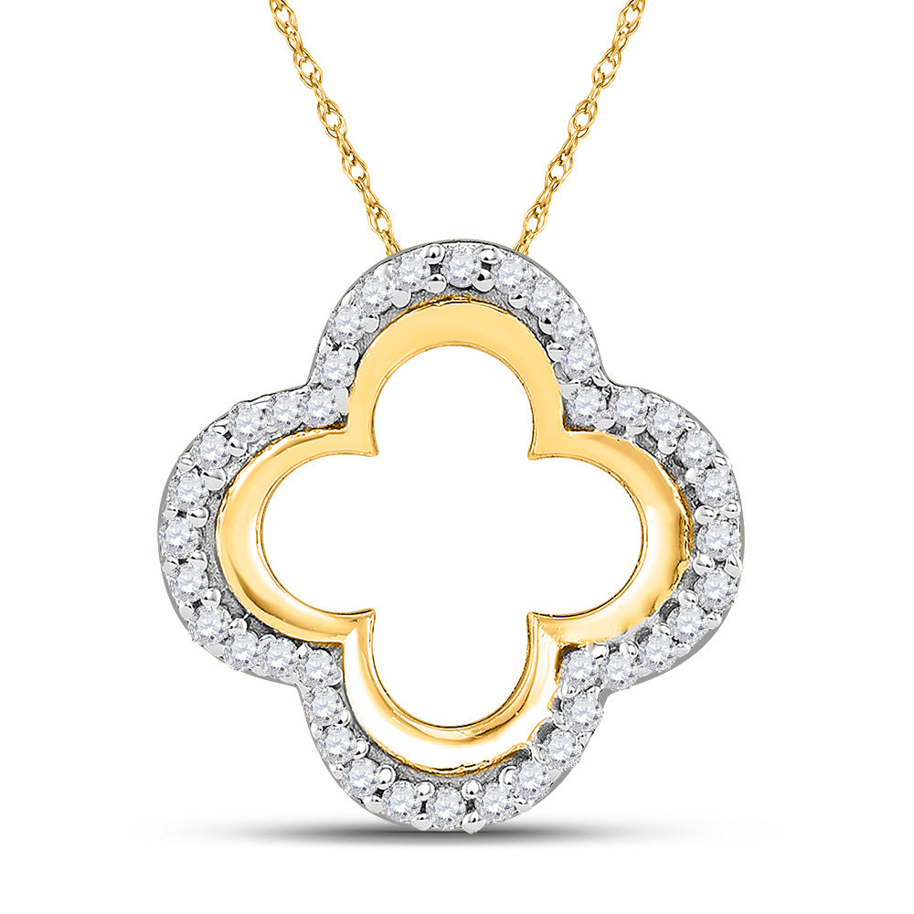 10kt Yellow Gold Womens Round Diamond Quatrefoil Cutout Pendant 1/8 Cttw