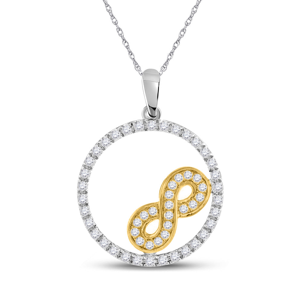 10kt Two-tone Gold Womens Round Diamond Infinity Circle Pendant 1/4 Cttw