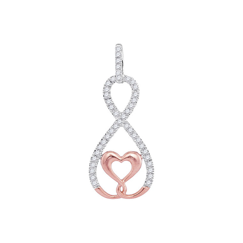 10kt Two-tone Gold Womens Round Diamond Heart Infinity Pendant 1/8 Cttw