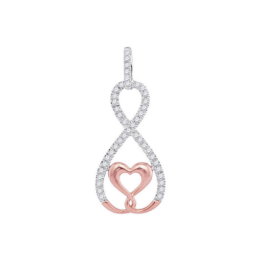 10kt Two-tone Gold Womens Round Diamond Heart Infinity Pendant 1/8 Cttw