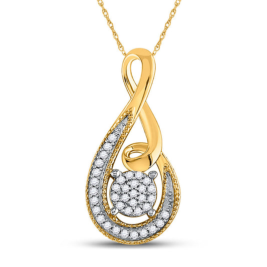 10kt Yellow Gold Womens Round Diamond Teardrop Cluster Pendant 1/10 Cttw