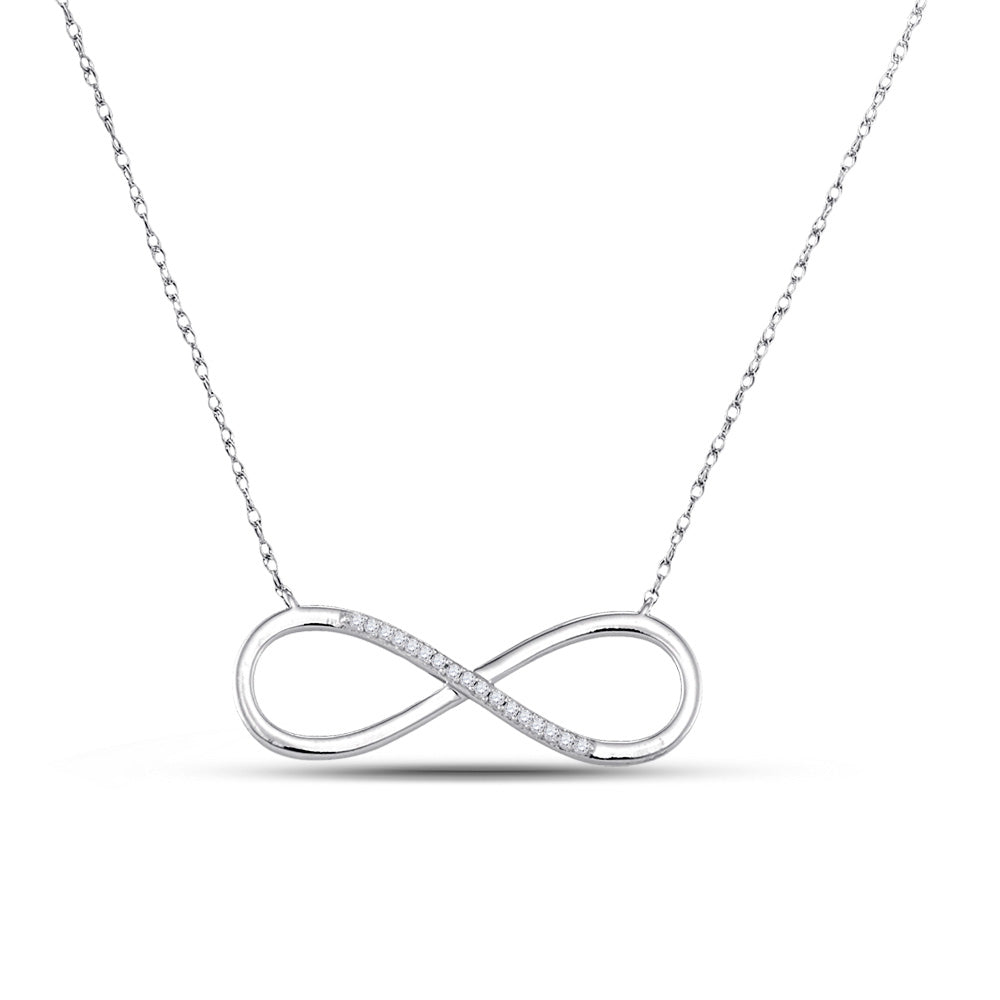 10kt White Gold Womens Round Diamond Infinity Pendant Necklace 1/20 Cttw