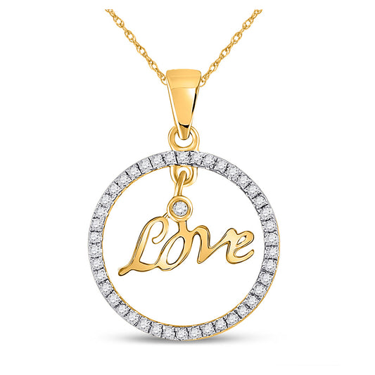 10kt Yellow Gold Womens Round Diamond Heart Circle Pendant 1/4 Cttw