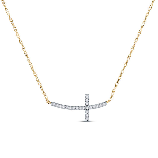 10kt Yellow Gold Womens Round Diamond Horizontal Cross Necklace 1/20 Cttw