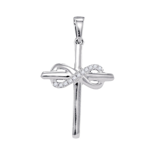 10kt White Gold Womens Round Diamond Cross Infinity Pendant 1/20 Cttw