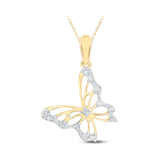 10kt Yellow Gold Womens Round Diamond Butterfly Pendant 1/20 Cttw