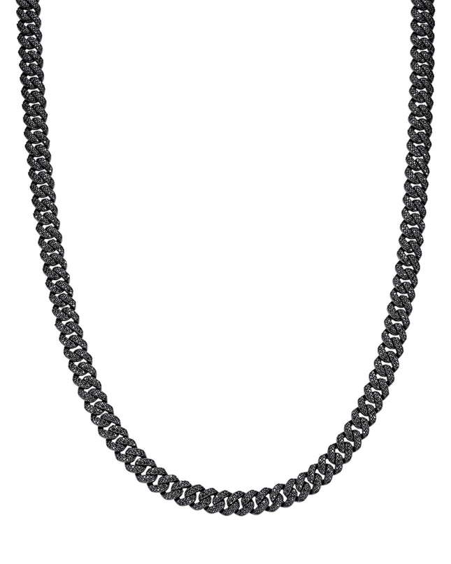 Sterling Silver 8mm Round Black Moissanite Miami Cuban Chain 22 Inch Mens Necklace BP+BP 13-3/4 Cttw