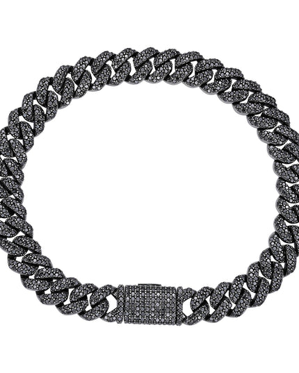 Sterling Silver 8mm Round Black Moissanite Miami Cuban 8 Inch Mens Bracelet BP+BP 5 Cttw