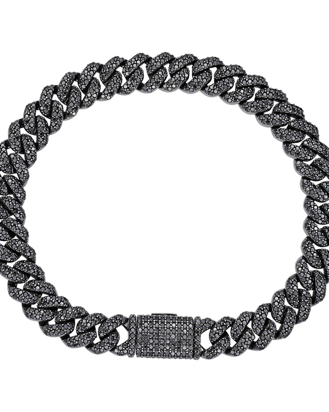 Sterling Silver 8mm Round Black Moissanite Miami Cuban 8 Inch Mens Bracelet BP+BP 5 Cttw