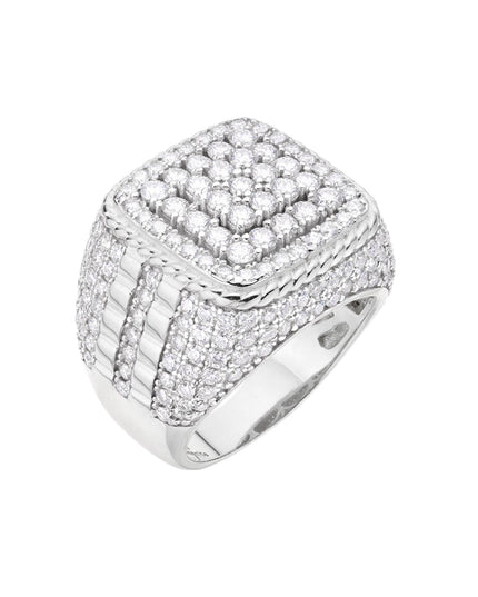 Sterling Silver Round Moissanite Designer Mens Ring RP 3-7/8 Cttw