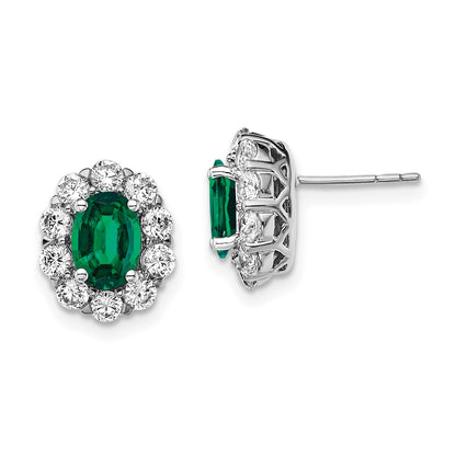 14K White Gold Lab Grown VS/SI FGH Dia and Oval Created EmeraldFashion Earr