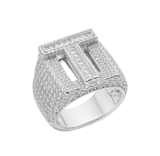 Sterling Silver Round Baguette Moissanite Cluster Initial T Letter Mens Ring 10 RP 4-7/8 Cttw
