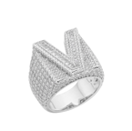Sterling Silver Round Baguette Moissanite Cluster Initial V Letter Mens Ring 10 RP 5 Cttw