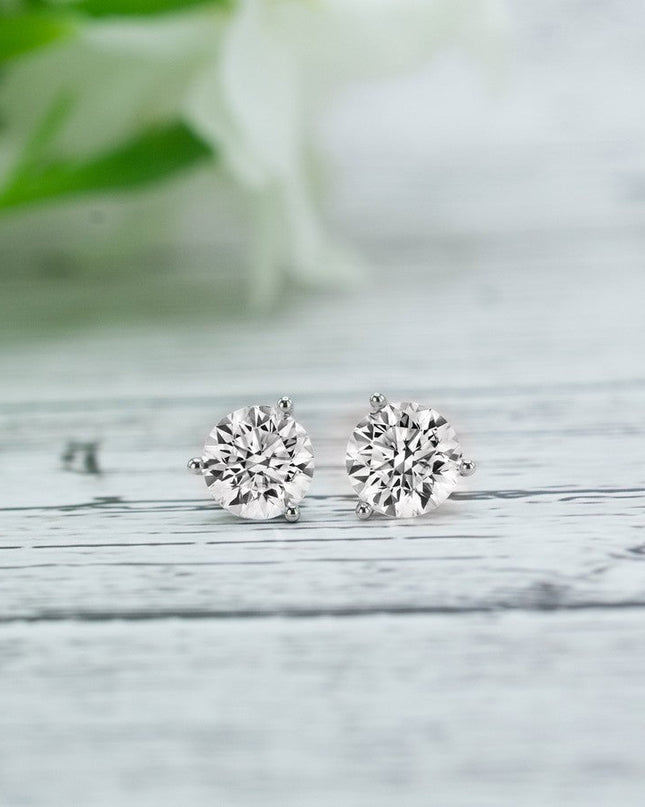 3-Prong Martini Lab Diamond Solitaire Earrings in 14K Gold