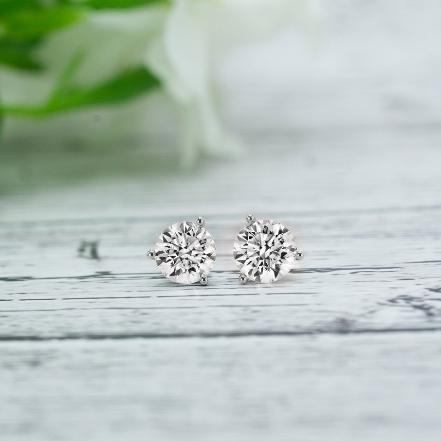 3-Prong Martini Lab Diamond Solitaire Earrings in 14K Gold