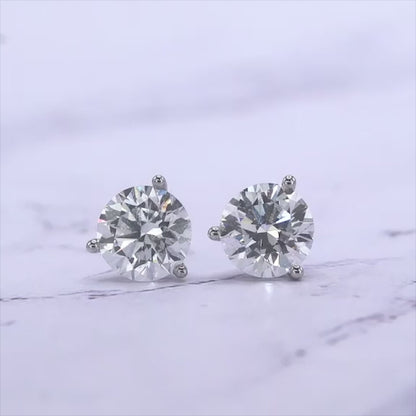 3-Prong Martini Lab Diamond Solitaire Earrings in 14K Gold